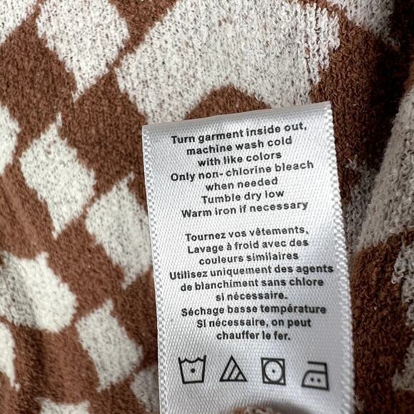 Spiritual Gangster Gemma Sweater Wavy Checkered Tan White Pullover Boxy SMALL - Picture 5 of 6